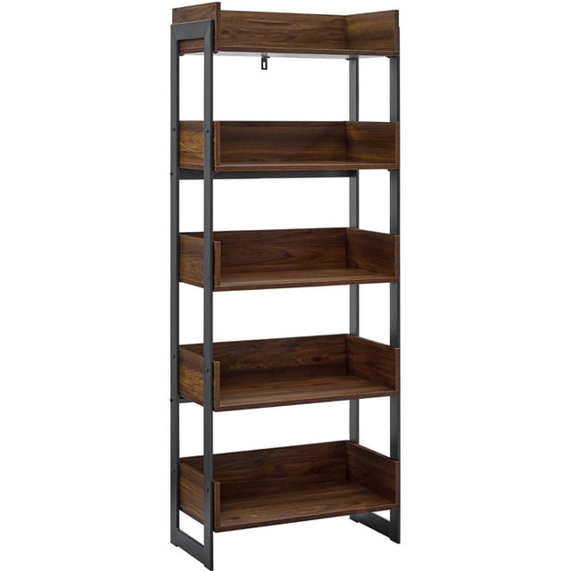 Morty 64" Metal and Wood 5 Shelf Bookcase in Dark Walnut
