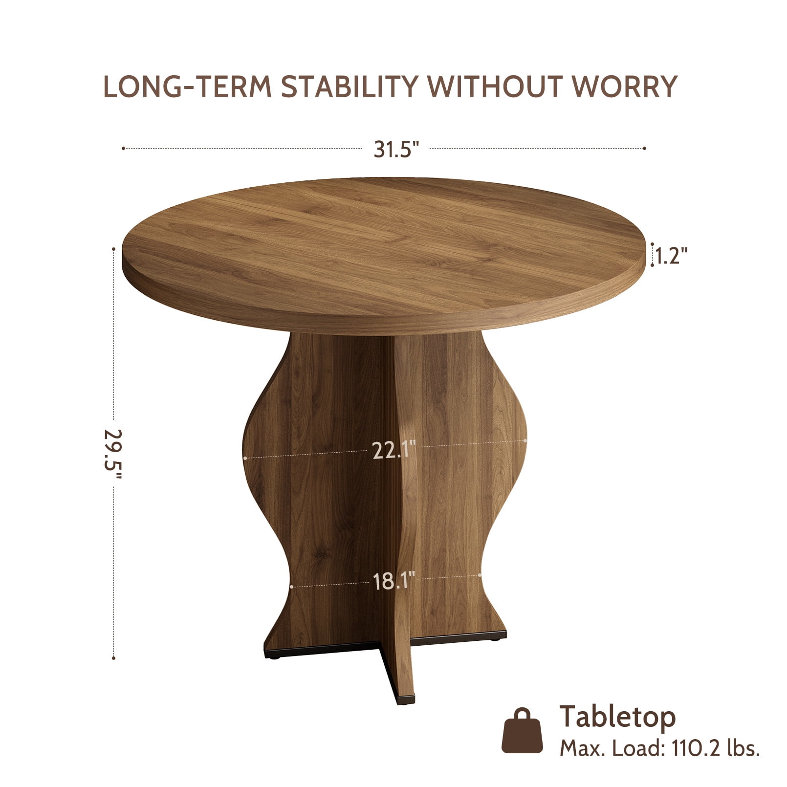 31.5 Inch Small Round Dining Table for 2, Modern Farmhouse Wood Kitchen Table, Rustic Walnut Circle Dining Room Table with Pedestal Base for Kitchen and Dining Room Furniture