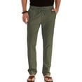thumbnail image 1 of MAWCLOS Mens Trousers Elastic Waist Pants Drawstring Bottoms Fitted Summer Solid Color Loungewear Army Green 2XL, 1 of 4