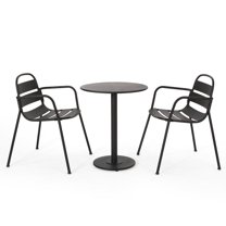 GDF Studio Keairns Outdoor 3 Piece Bistro Set, Matte Metal Black
