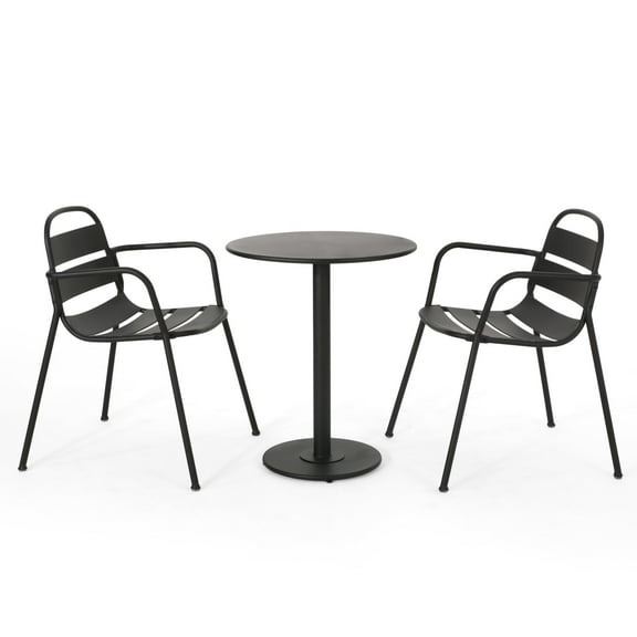 GDF Studio Keairns Outdoor 3 Piece Bistro Set, Matte Metal Black