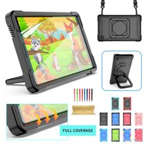 Kids Case for Samsung Galaxy Tab A7 Lite 8.7 inch 2021 Tablet with PET Screen Protector, Dteck 360 Degree Swivel Handle Grip Stand Heavy Rugged Shockproof Case for Samsung SM-T220/T225,Black