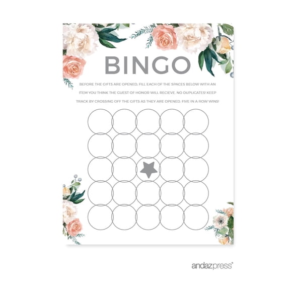 Koyal Wholesale Peach Coral Floral Paper Bridal Shower Bingo Game Cards, 20-Pack