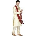 thumbnail image 5 of SKAVIJ Men's Kurta Pajama and Scarf Set Art Silk Indian Ethnic Dress Beige S, 5 of 6