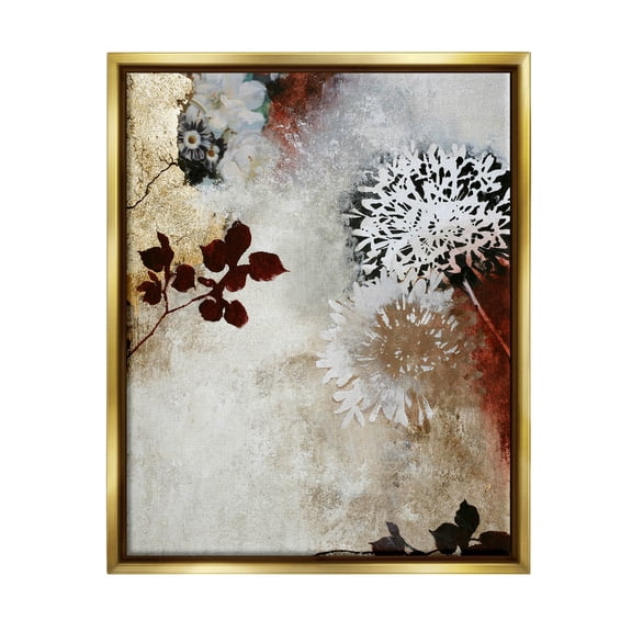 Flower Blossom Silhouette Outlines Abstract Graphic Art Metallic Gold Framed Art Print Wall Art