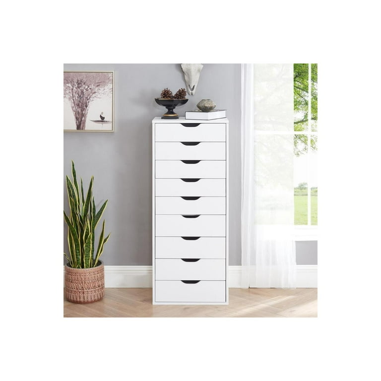 Homestock Drawer Dresser Storage Cabinet for Makeup, Wheels for Office Closet and Bedroom White 5 Drawer with Shelf