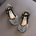 thumbnail image 4 of LAICAIW Fashion Spring And Summer Girls Dance Shoes Princess Dress Performance Shoes Pearl Rhinestone Bow Hook Loop Elegant Comfortable Toddler Girl Sandal (Black-E, 9.5 Toddler), 4 of 6