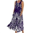 thumbnail image 2 of Women's Linen Dresses Casual Loose Crew Neck Summer Dress Sleeveless Tank Dress Print T Shirt Dress Sundress Boho Dress Flowy Baggy Summer Beach Dress Long Tunic Dress Purple XL, 2 of 5