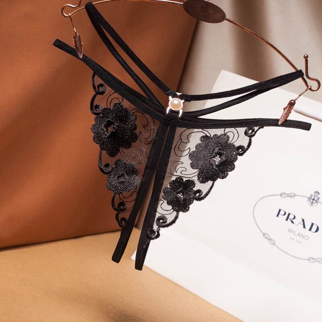 TrowBridge bragas transparentes para mujer, ropa interior de encaje, tangas de entrepierna abierta, lencería Sexy bordada, lencería erótica de perlas, Tanga caliente