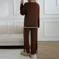 thumbnail image 5 of felwors Women's 2 Piece Outfits Set 2025 Casual Long Sleeve Knit Pullover Top and Wide Leg Pants Sweatsuit Lounge Sets Brown, M, 5 of 5