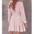 thumbnail image 3 of Women's Pink Deep V Neck Lantern Sleeve Knotted Tiered Mini Dress, 3 of 10