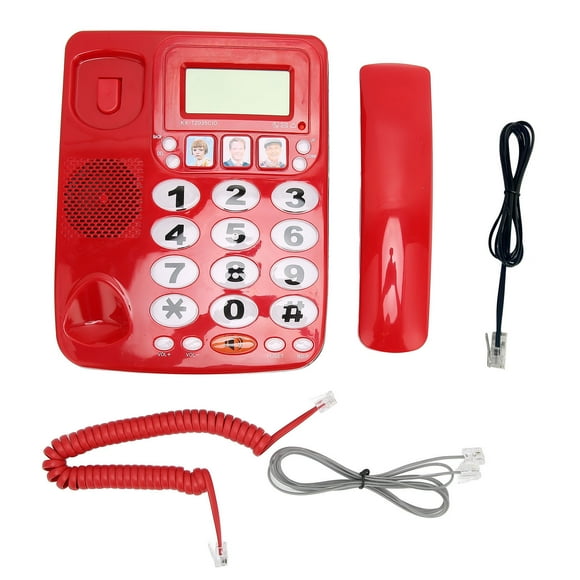 Lishi Clear Sound Corded Phone with Dual Port, Last Number Redial, Mute Function, and Adjustable Volume - Red Desktop Landline Phone