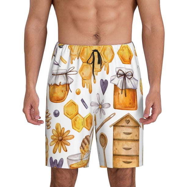 Fotbe Honey Bee Set Pantalones Cortos de Pijama para Hombre, Ropa de Dormir, Pantalones de Pijama Cortos para Hombre-Large