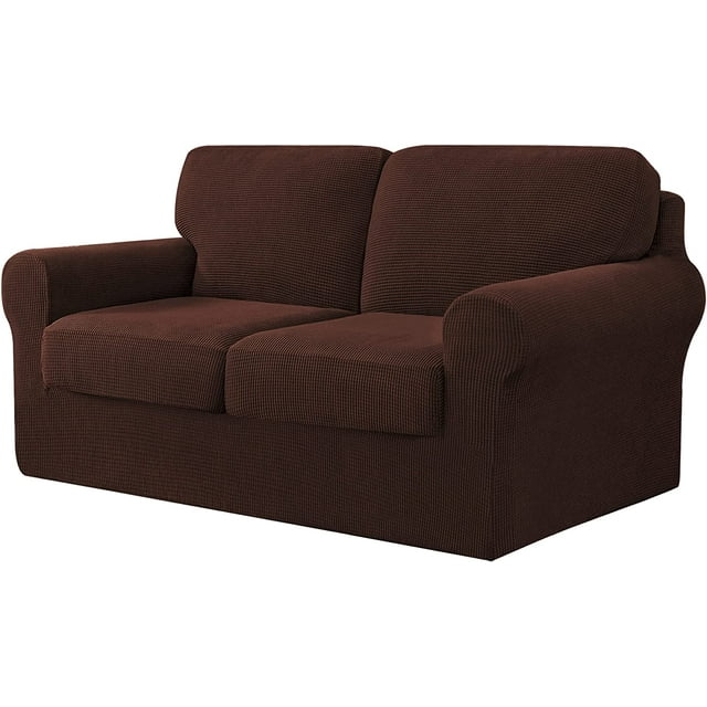 Check spandex jacquard slipcover, cover for 2-seater sofa (medium, chocolate)