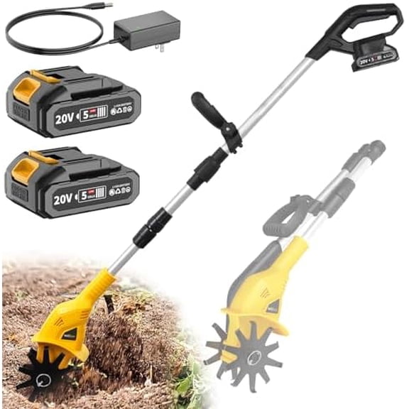 20V Cordless Tiller Cultivator for Gardening, 360RPM Electric Garden Tiller with 2 x 2.0Ah Batteries & Charger, Garden Rototiller for Lawn Gardening Soil Cultivation$$Garden & Patio