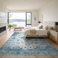 thumbnail image 3 of ODIKA 9'x12' Washable Area Rug Chinoiserie Vintage Distressed Botanical Border Throw Dusty Flower for Dining Room, Basement, Large Office, Non-Slip Chair-Friendly, 3 of 7
