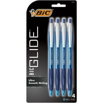BIC Glide Ballpoint Pen - Medium Point, Comfortable Rubber Grip - 4 Count, Blue Ink