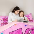thumbnail image 4 of spefrowx Pink Glitter Letter K Print Full Size Comforter Sets, Princess Bow Crown Bedding Comforter Set, Pink Reversible, 3 Pieces, 1 Comforter and 2 Pillowcases, 4 of 6