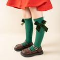 thumbnail image 2 of Zwiiyzr Little Girls Knee High Socks Kids Long Socks with Bow Ruffle Stocking for 3-12 Years Old Kids Girl Gifts for Christmas Green, 2 of 2
