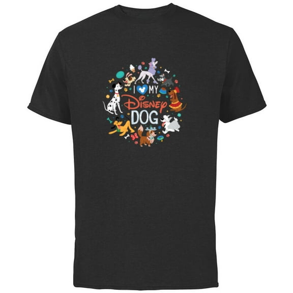 Disney I Love My Disney Dog - Short Sleeve Cotton T-Shirt for Adults - Customized-Black