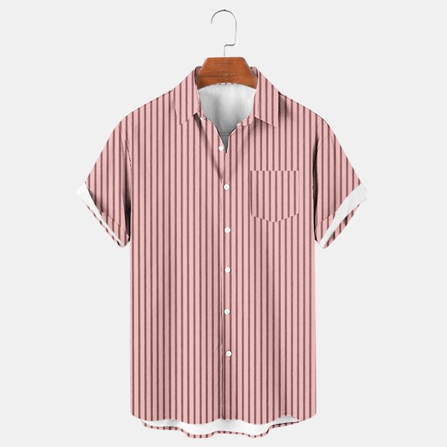 Aqestyerly Cardigan Décontracté à Col Rabattu Rayé Vertical pour Hommes, Manches Courtes, Design avec Poches, Léger, Respirant, Idéal pour les Tenues d'Été