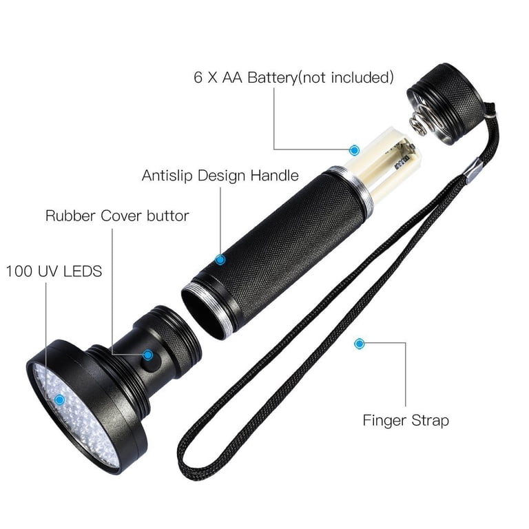 LEDGLE UV-zaklamp Met 100 LED-kralen – 395 Nm, IPX4 Waterdicht, Aluminium Behuizing, Voor Het Opsporen Van Huisdierurine, Vlekken En Valse Biljetten, Inclusief Koord 5 miniatura