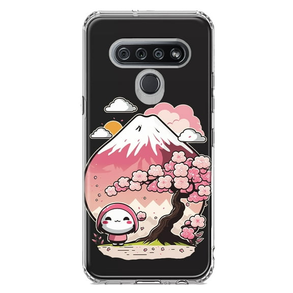 MUNDAZE LG K51 Shockproof Clear Hybrid Protective Phone Case Kawaii Manga Pink Cherry Blossom Fuji Mountain Mochi Girl Cover