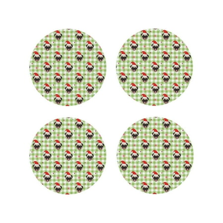 

Fuzoiu Christmas Hat French Bulldog Print Leather Coasters Set Drink Coasters Set of 4 for Tabletop Protection Durable PVC Coasters Home Décor and Housewarming Gift-Round Shape