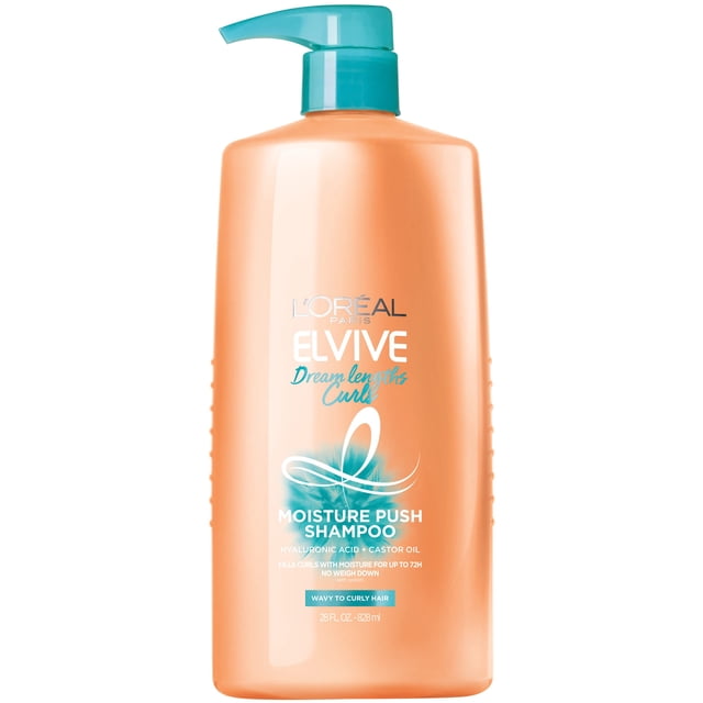 L'Oreal Paris Elvive Dream Lengths Curls Moisture Push Shampoo, Paraben-Free with Hyaluronic Acid and Castor Oil. Best for wavy hair to curly hair, 28 fl oz