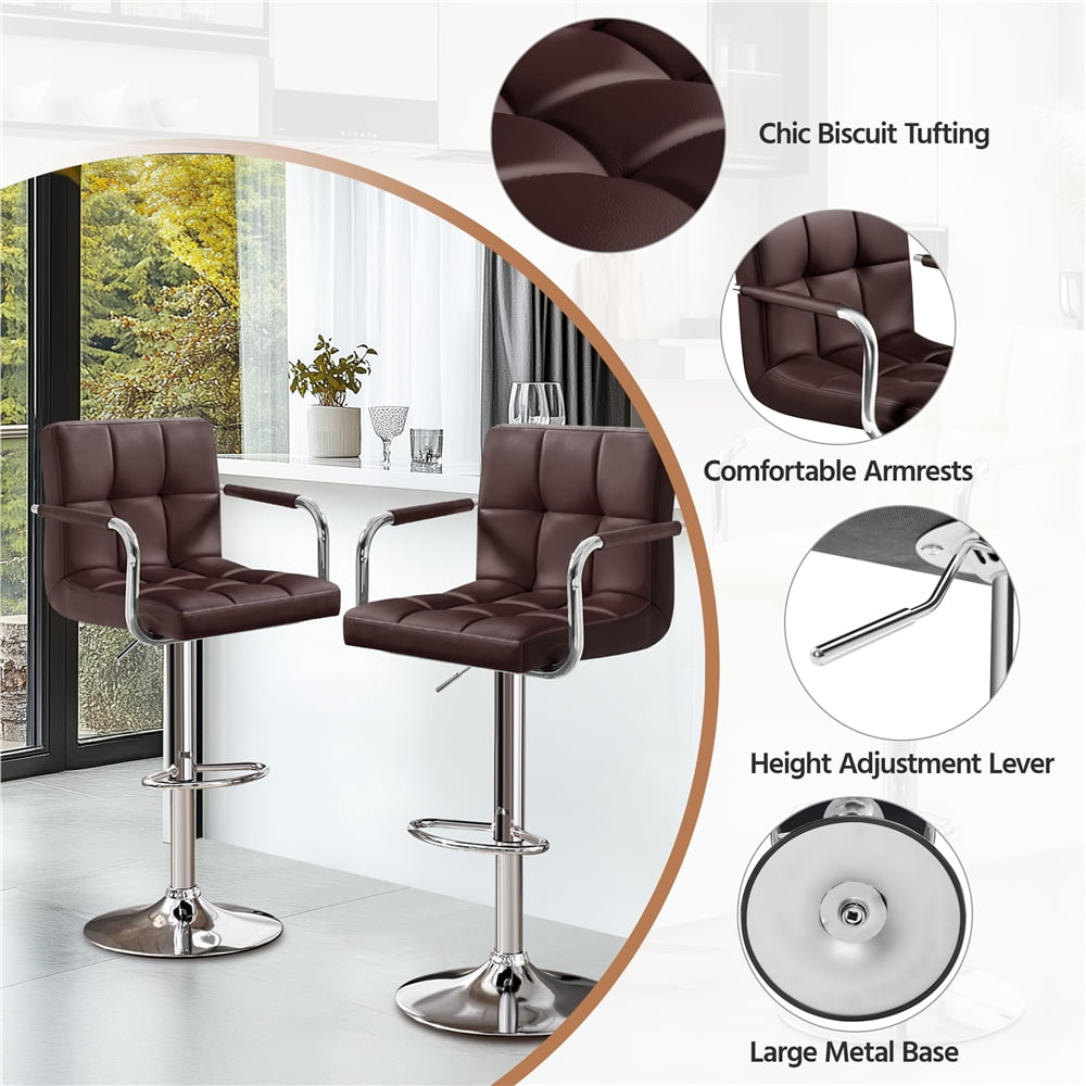 Yaheetech PU Leather Bar Stools with Armrests and Footrest, Set of 4, Brown