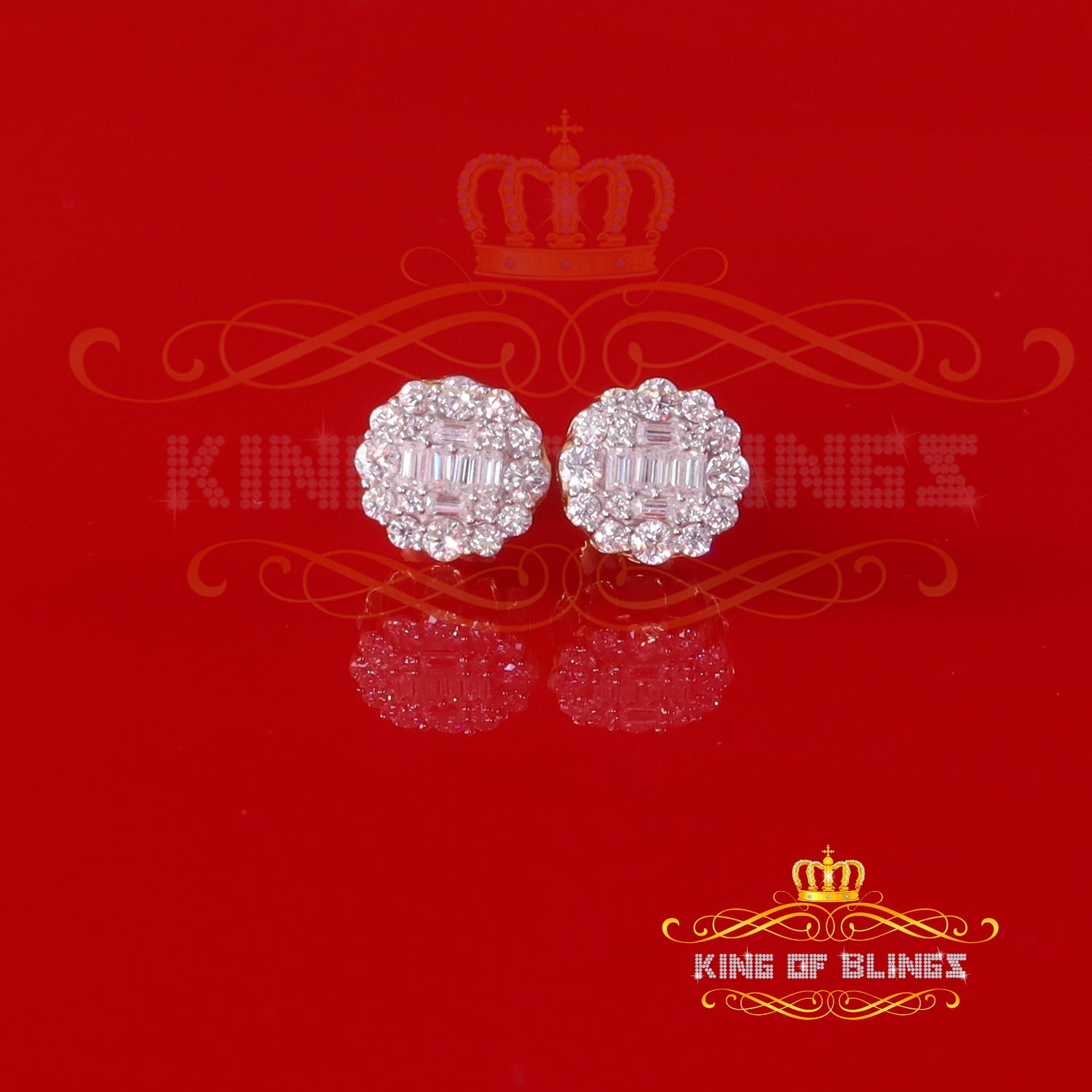 King of Bling's Men's/Womens 925 Silver Yellow 1.00ct VVS 'D' Moissanite Round Stud Earrings