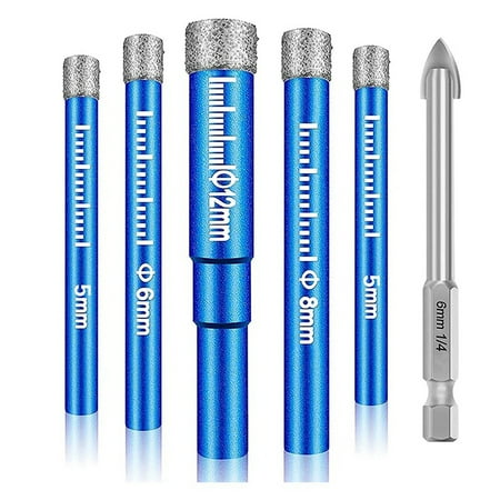 

Tile Drill Set 6-Piece Diamond Drill Bit 5-12 mm Tile Drill Diamond Drill Bit for Ceramic Granite Porcelain Tiles A