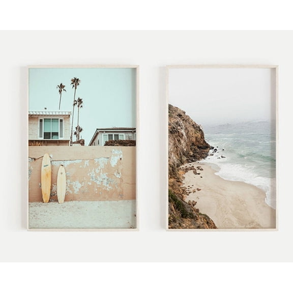 Luvia Beach Set Of 2 Prints Surf Art Ocean Coastal Decor Neutral Earth Tone Colours, Modern Wall Decor Set 2 Prints 8x12 UNFRAMED