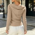 thumbnail image 7 of Xaqiouau Women's Ribbed Zip Up Hoodie Slim Fit Long Sleeve Hooded Jacket Lightweight Stretch Knit Full Zip Sweatshirt Casual Fall Winter Outerwear, 7 of 7
