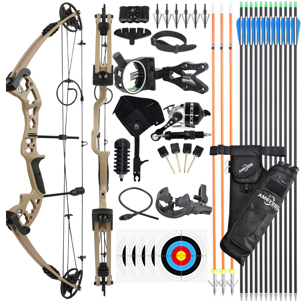 Compound Bow Archery Set High Strength Alloy Riser 30-55Lbs Adjustable Hunting Bowfishing Package