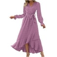 thumbnail image 2 of Elainilye Fashion Boho Summer Dress Casual Bohemian Dress V-Neck Long Sleeve Dress Long Dress,Purple, 2 of 7