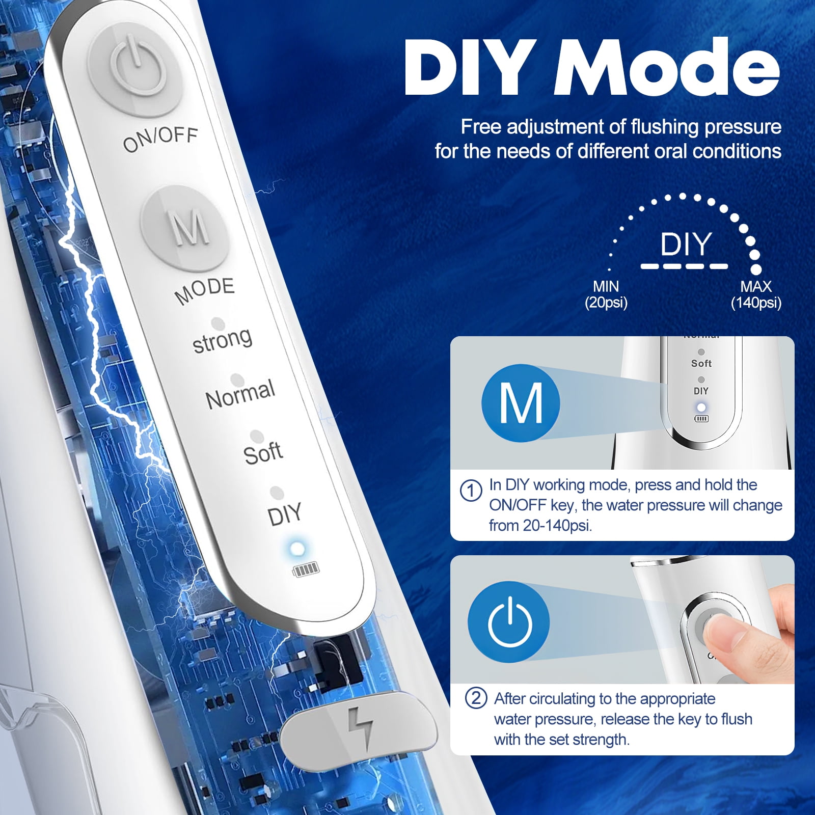 Korsmall Cordless Water Flosser for Teeth, Rechargeable Oral Irrigator with 4 Cleaning Modes, IPX7 Waterproof, for Home and Travel, White