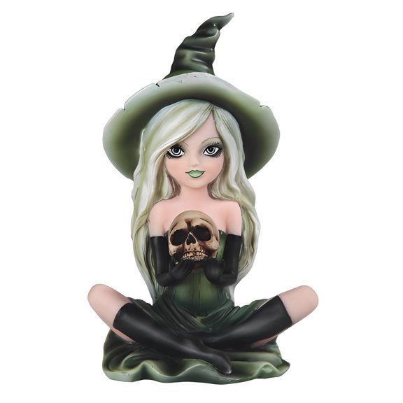 FC Design 6.5"H Green Witch Girl with Skull Figurine Statue Sculpture Ornament Decoration Home/Room Decor and Unique Gift Ideas for Housewarming, Holidays and Birthdays
