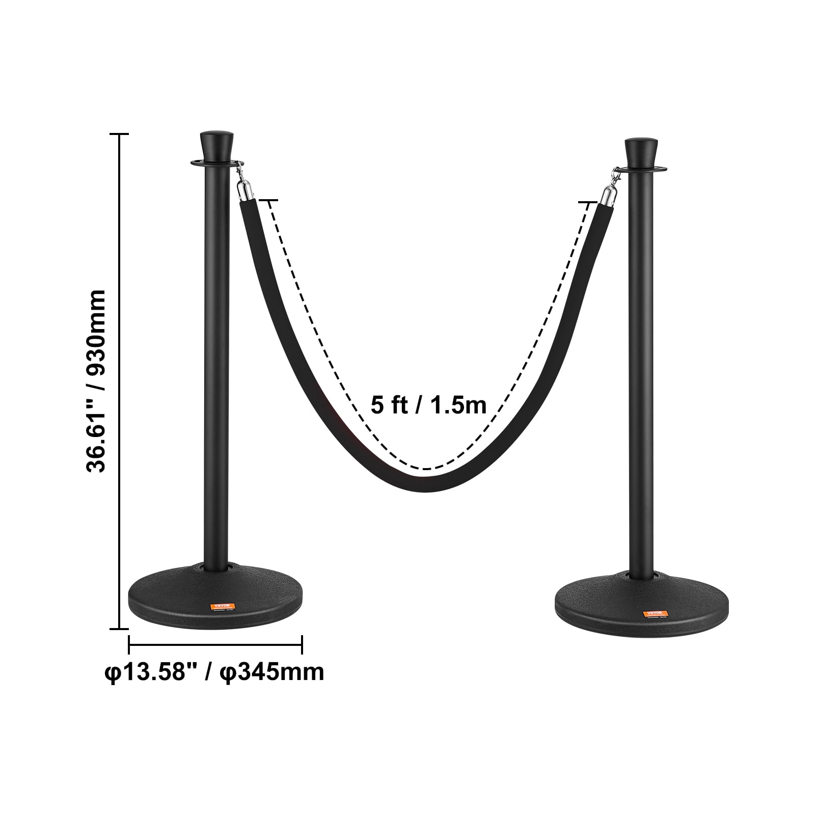 KFFKFF 6-Pack Stanchion Posts with Fillable Base Crowd Barriers Control Stanchions Carbon Steel Queue Pole w/ 6PCS 5FT Velvet Ropes Stanchion Set