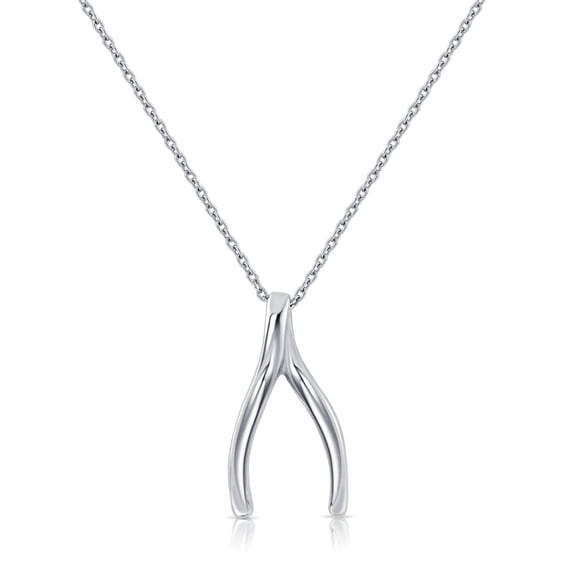 Tilo Jewelry 925 Sterling Silver Wishbone Pendant Charm Necklace for Women & Unisex | 18 Inch Cable Chain