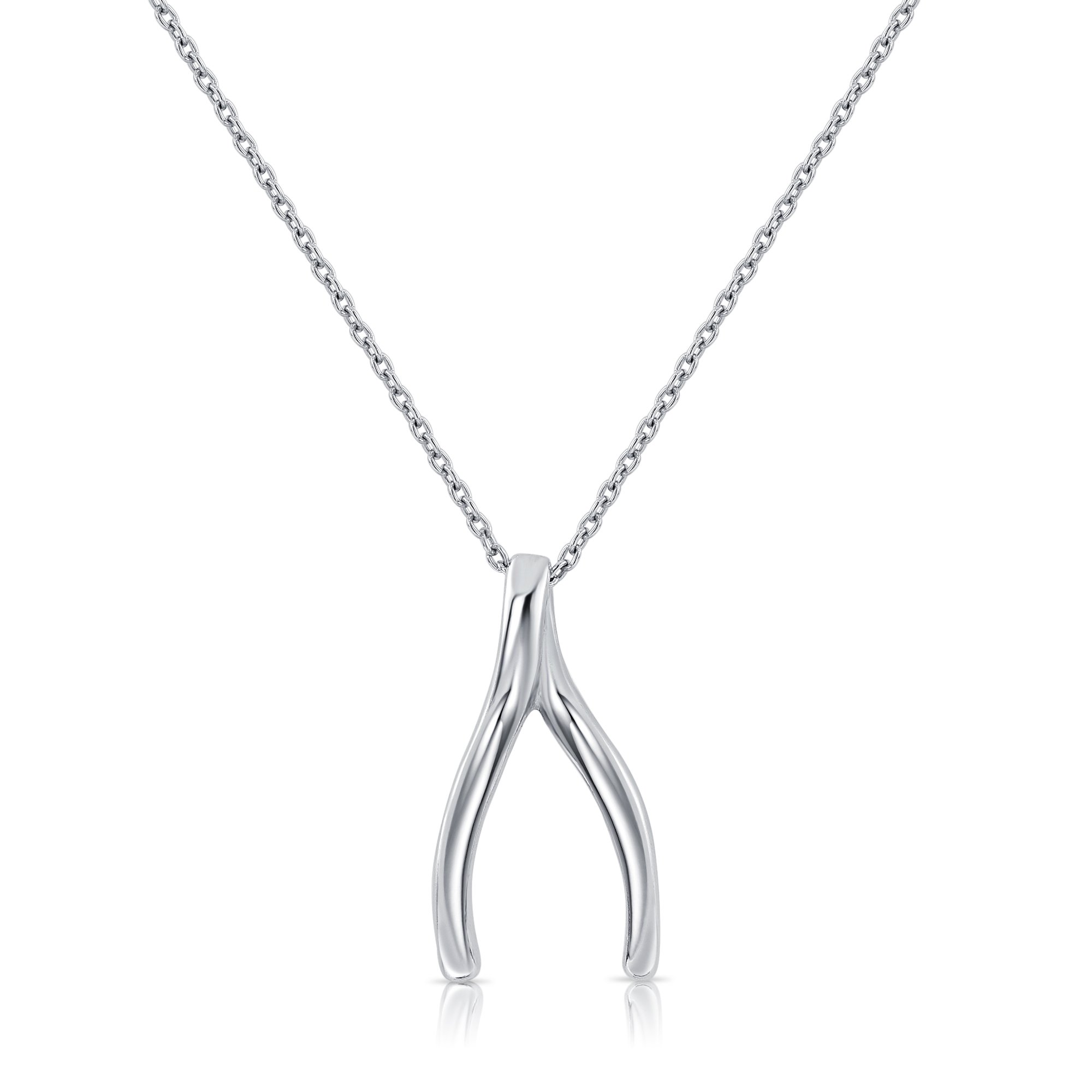 Tilo Jewelry 925 Sterling Silver Wishbone Pendant Charm Necklace for Women & Unisex | 18 Inch Cable Chain