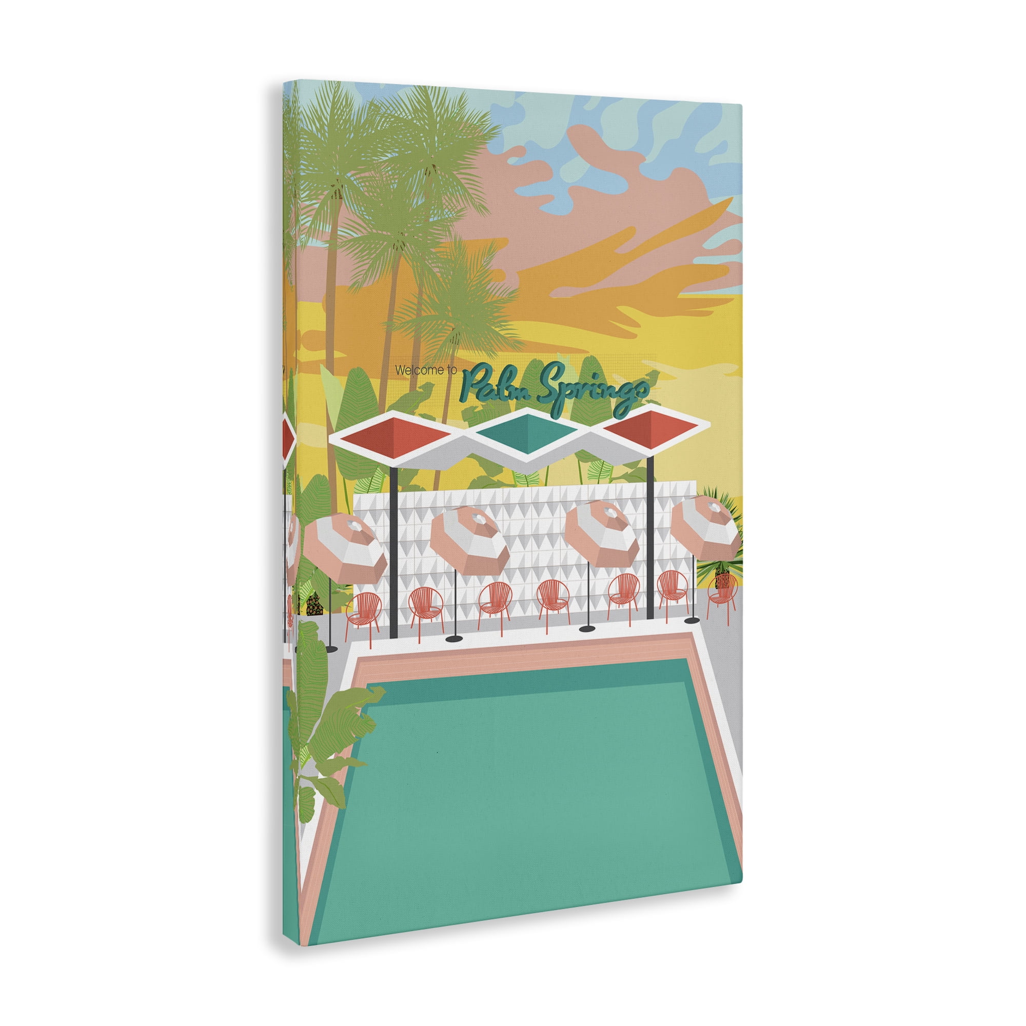 Stupell Industries Palm Springs Pool Time Landscape & Nature Painting Wrapped Canvas Art Print Wall Art, 20 x 30