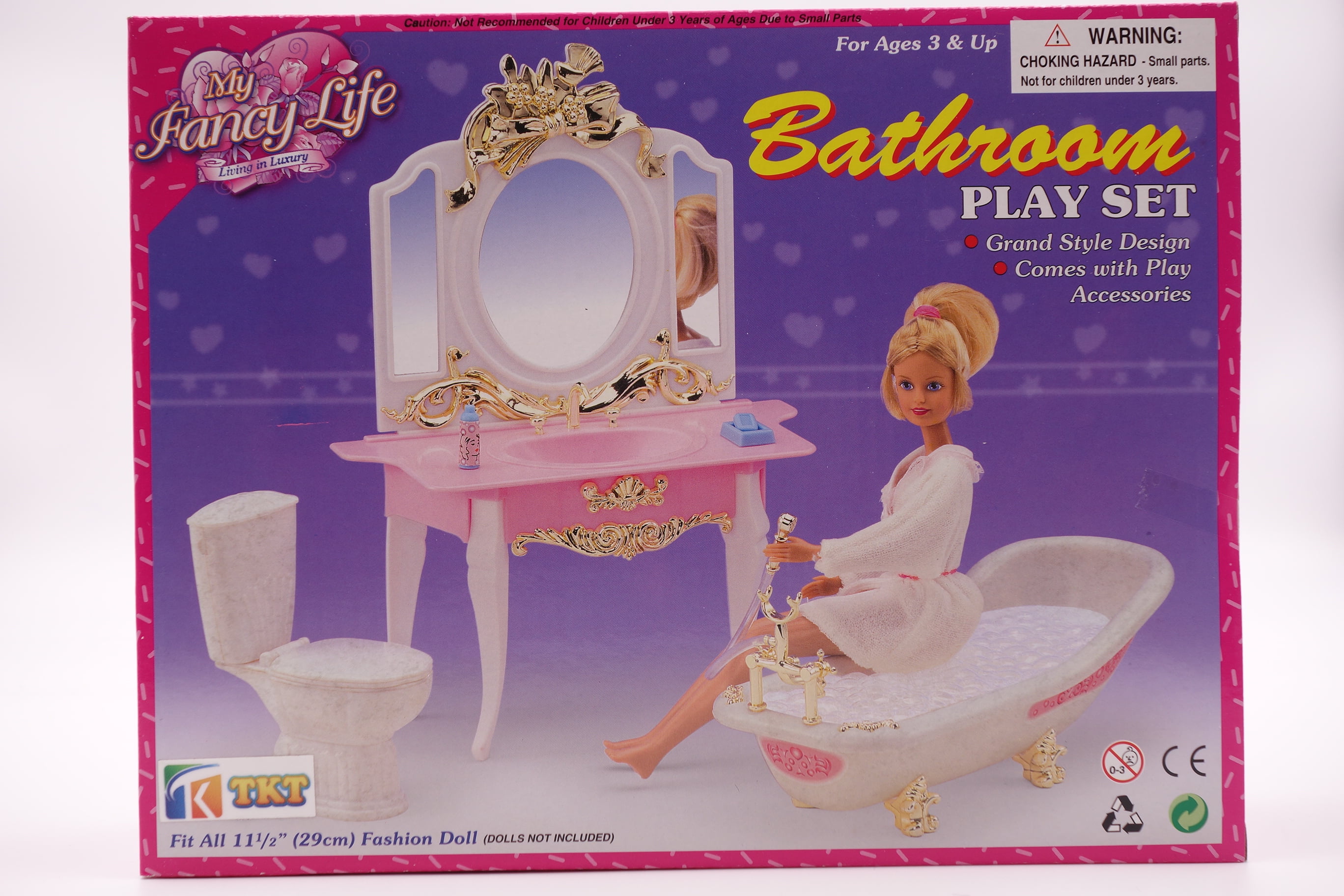 Bath/Toilet Play Set My Fancy Life Barbie Size Dollhouse Furniture Bathing Fun 