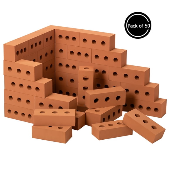 Construction Stacking Building Red Brick Block, Rectangle Foam Kids Pretend Play Creativity Toy