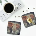 thumbnail image 4 of Rateoe Elephant in Smoke Drawing Drink Coasters Set of 4 Leather Coasters Spill Protection for Table Desk,Durable and Non Slip Leather Coaster ,4 Inches Drink Mats-Square, 4 of 6