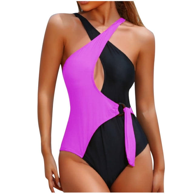 Trajes de Baño de Bikini de Mujer, Color Sólido Sexy Correa sin Espalda Bikini, Retro Alto Corte Conjunto de Trajes de Baño