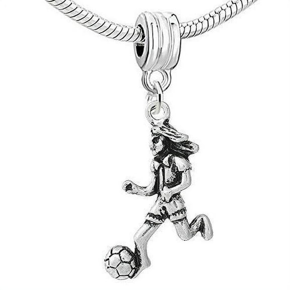 Sexy Sparkles Football Soccer Player Dangle Charm Pendant for European Snake Chain Bracelet - Zinc Metal Alloy, 1 Charm