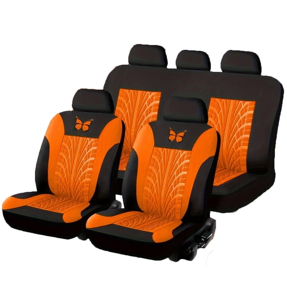 Orange Waterproof Car Seat Covers 9 Piece Full Set 5 Seats with Headrest Covers Embroidered Universal Fit Butterfly Design Automotive Seat Covers for Car Interior Protection