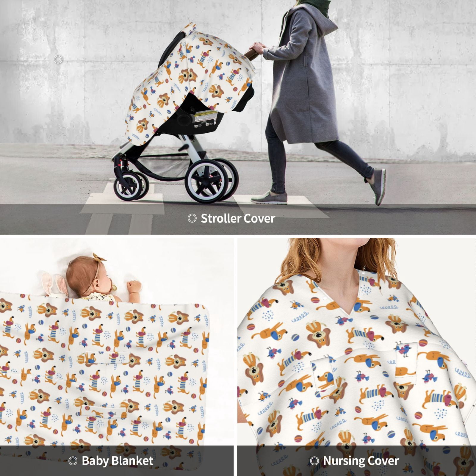 Car Seat Cover Baby - Cute Dog ball bird Breathable Infant Car Seat Cover for Baby Carseat, Lightweight Comfort Baby Essentials Must Haves Newborn Stuff for Girl Boy