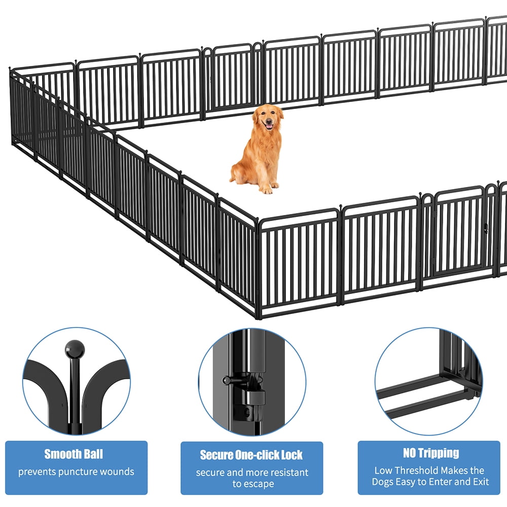 GDKASRNY Dog Playpen 16 Panels 32'' Height Portable Pet Dog Fence Indoor Outdoor for Yard,Rv Camping,Heavy Duty&Foldable Black